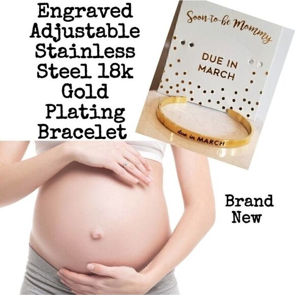MARCH Soon To Be Mommy Due In Engraved Bracelet NEW - Picture 1 of 8